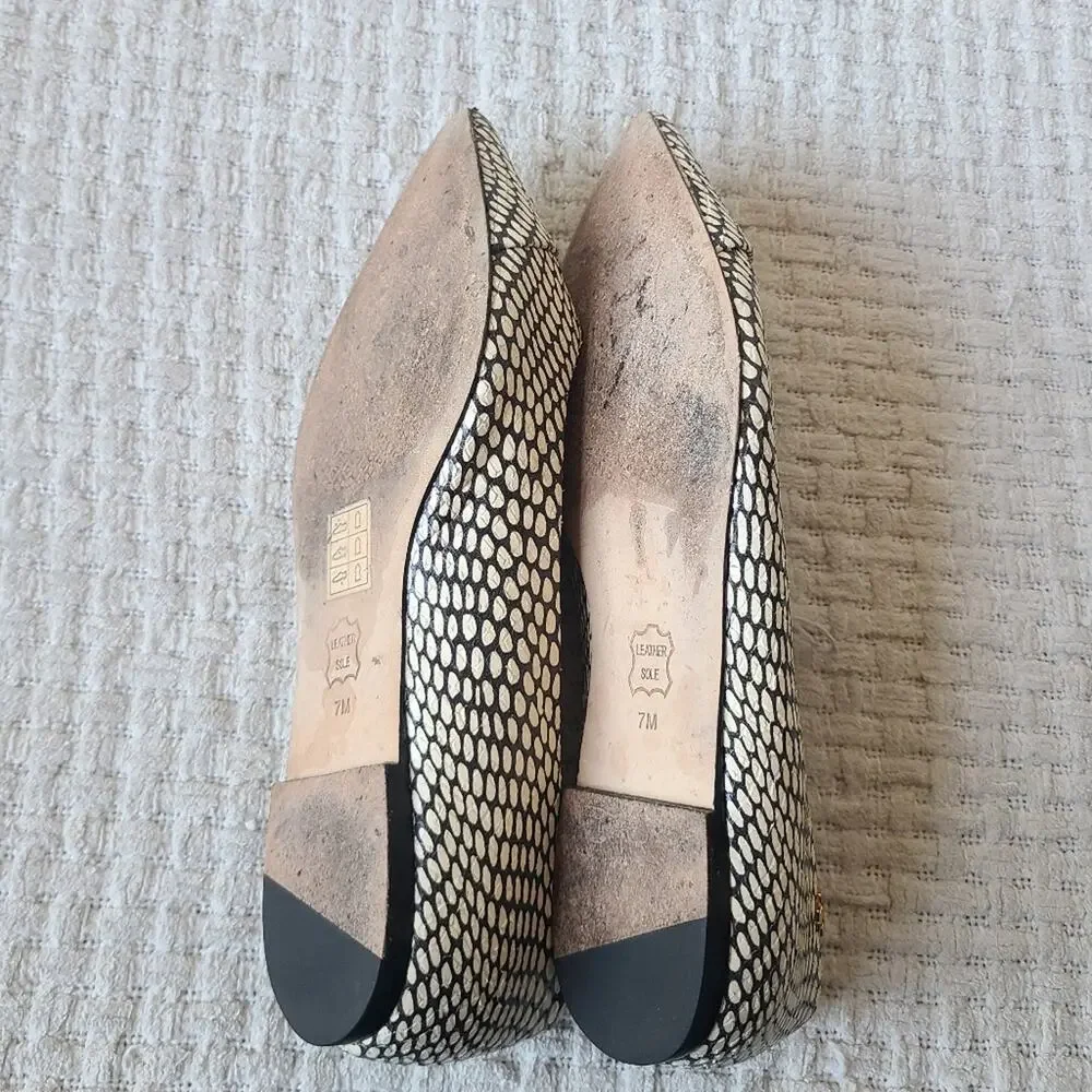 Tory Burch Penelope Snake Print Cap Toe Flat In King Cobra Women's Size 7